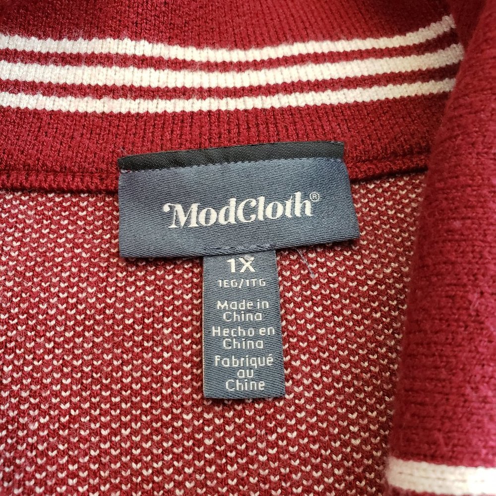 EUC Modcloth Women's Red Plaid Long Heavy Open Front Cardigan Pockets Sweater 1X - Picture 7 of 9